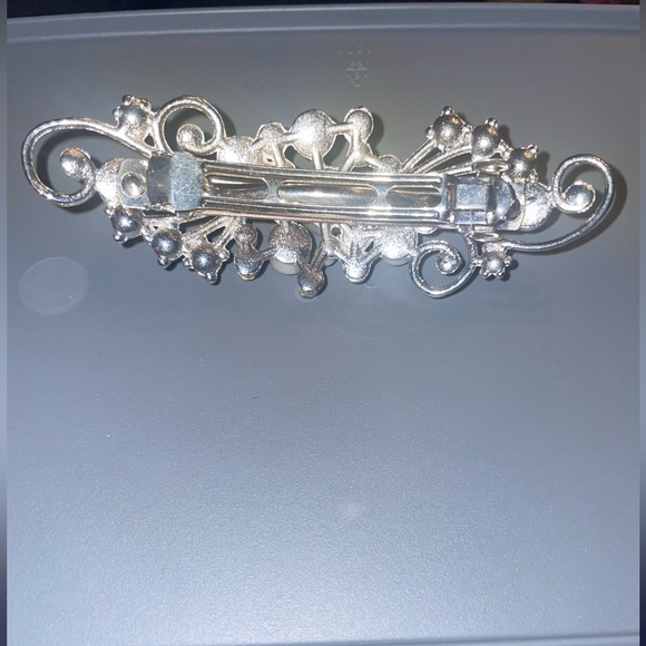Jeweled and Pearled Silver Hair Barrette - Picture 2 of 2